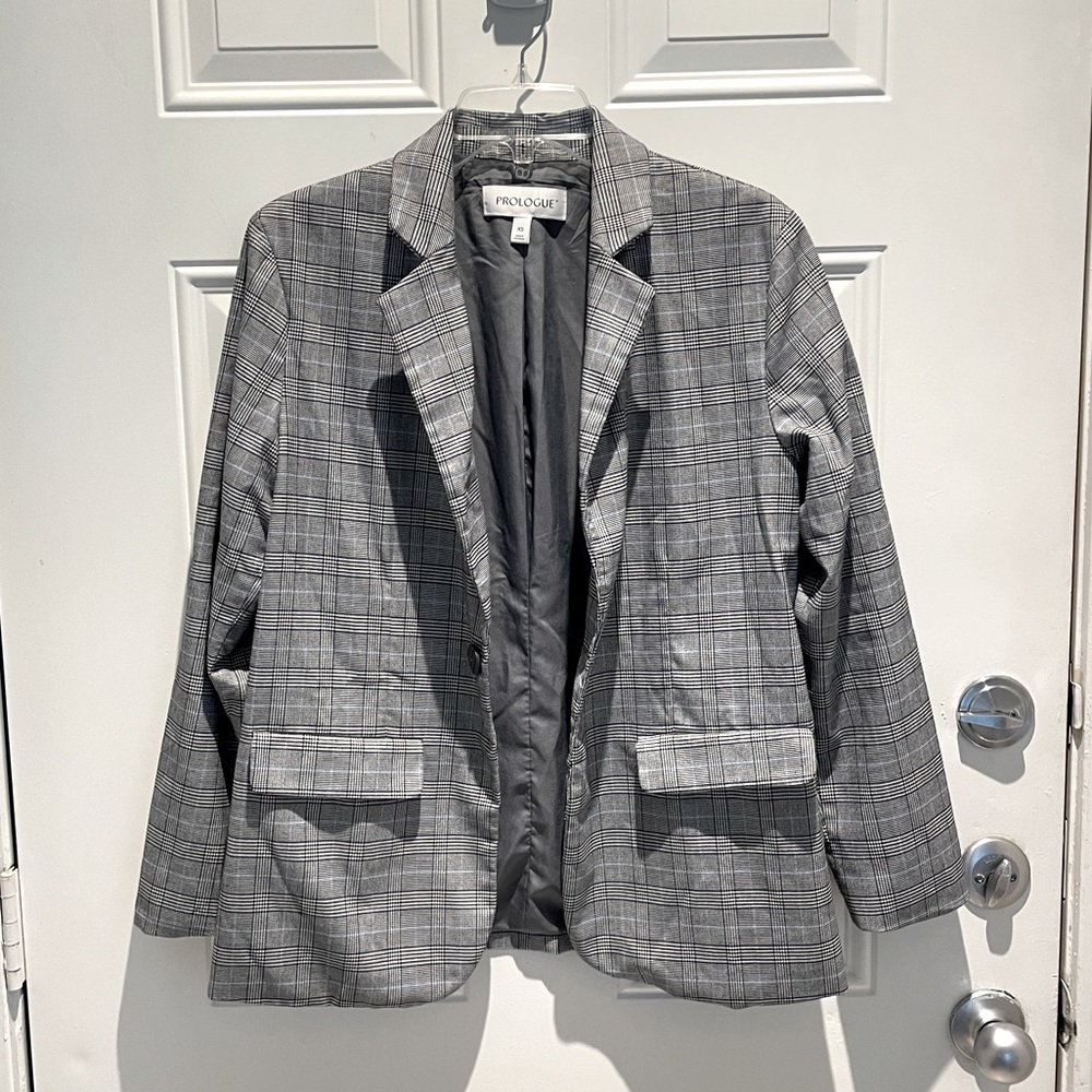 Prologue Gray Blue Plaid Single Button Blazer Suit Jacket Size Oversized XS
